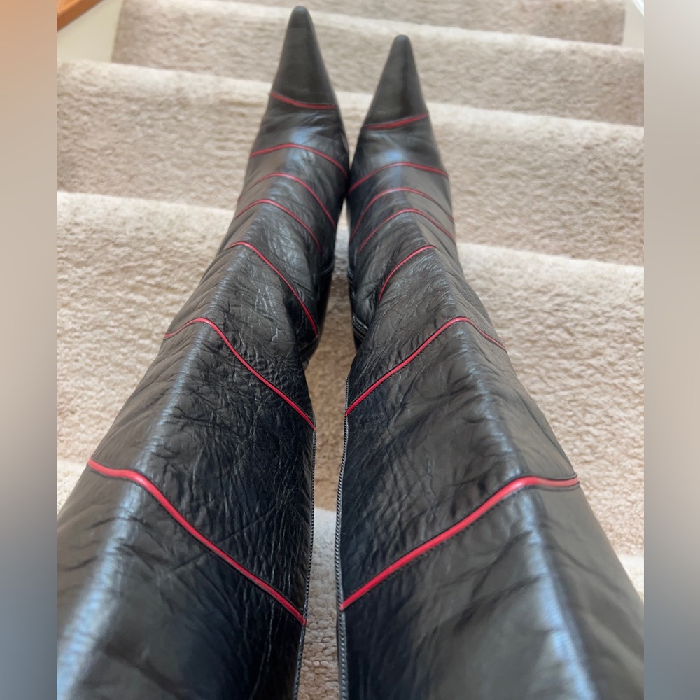 Black and Red Women's Knee-High Boots